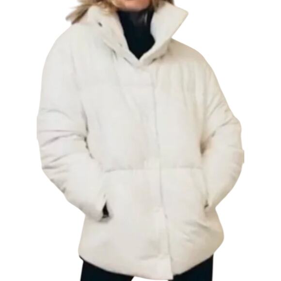 Urban Outfitters Avec Les Filles Faux Leather Puffer Jacket Button Down White M - Picture 1 of 9